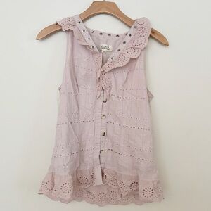Listicle Eyelet Top Womens Size‎ Large Pink Embroidered Button Down Ruffle Neck